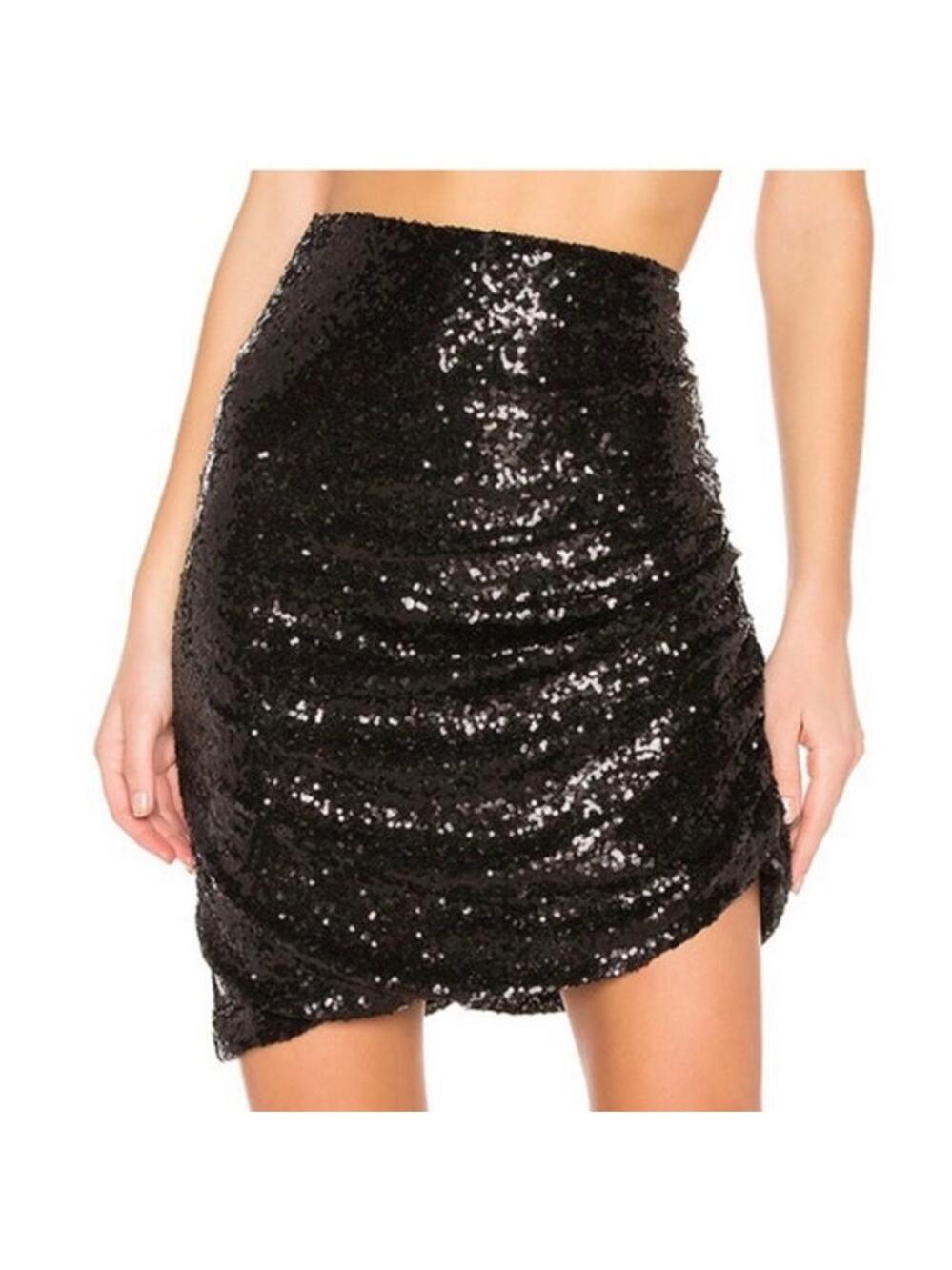 LPA Revolve Sequin Ruched Mini Skirt XS Black Bronze Party